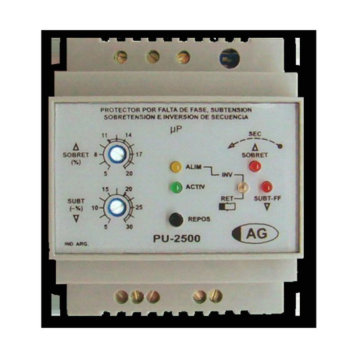 PU-2500  Protector trifásico por Sub, Sobretensión, Falta de Fase e Inversión de secuencia.